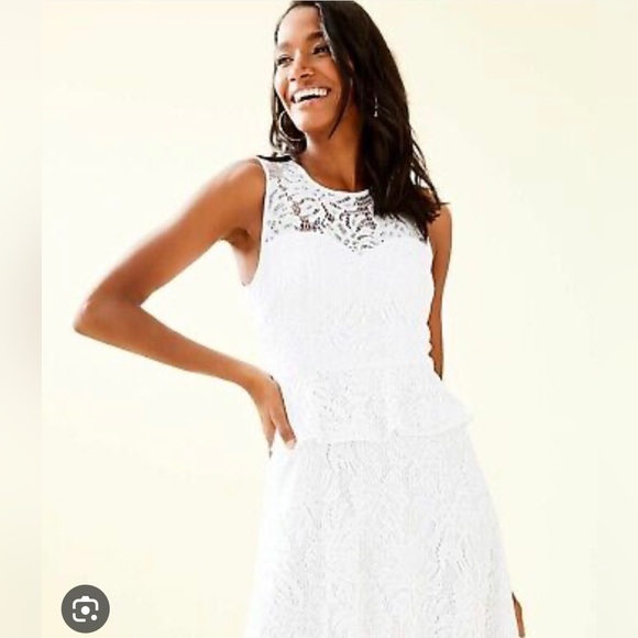 Lilly Pulitzer Nolea Resort Pepulum Lace White Sleeveless Midi Dress Size 0 - Picture 1 of 4